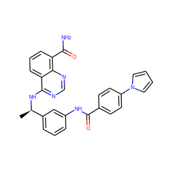 C[C@@H](Nc1ncnc2c(C(N)=O)cccc12)c1cccc(NC(=O)c2ccc(-n3cccc3)cc2)c1 ZINC000114344445