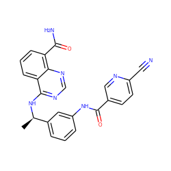 C[C@@H](Nc1ncnc2c(C(N)=O)cccc12)c1cccc(NC(=O)c2ccc(C#N)nc2)c1 ZINC000114345248