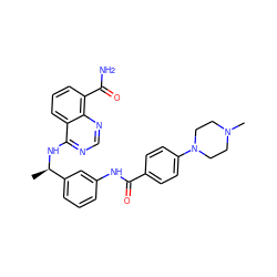 C[C@@H](Nc1ncnc2c(C(N)=O)cccc12)c1cccc(NC(=O)c2ccc(N3CCN(C)CC3)cc2)c1 ZINC000114345873