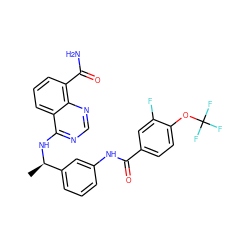 C[C@@H](Nc1ncnc2c(C(N)=O)cccc12)c1cccc(NC(=O)c2ccc(OC(F)(F)F)c(F)c2)c1 ZINC000114347990