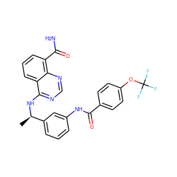 C[C@@H](Nc1ncnc2c(C(N)=O)cccc12)c1cccc(NC(=O)c2ccc(OC(F)(F)F)cc2)c1 ZINC000114345050