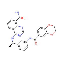 C[C@@H](Nc1ncnc2c(C(N)=O)cccc12)c1cccc(NC(=O)c2ccc3c(c2)OCCO3)c1 ZINC000114344103