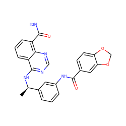 C[C@@H](Nc1ncnc2c(C(N)=O)cccc12)c1cccc(NC(=O)c2ccc3c(c2)OCO3)c1 ZINC000114344070