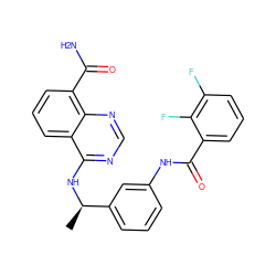 C[C@@H](Nc1ncnc2c(C(N)=O)cccc12)c1cccc(NC(=O)c2cccc(F)c2F)c1 ZINC000114348952