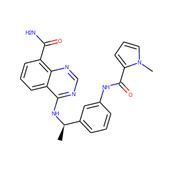 C[C@@H](Nc1ncnc2c(C(N)=O)cccc12)c1cccc(NC(=O)c2cccn2C)c1 ZINC000114349488