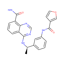 C[C@@H](Nc1ncnc2c(C(N)=O)cccc12)c1cccc(NC(=O)c2ccoc2)c1 ZINC000114346955