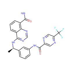 C[C@@H](Nc1ncnc2c(C(N)=O)cccc12)c1cccc(NC(=O)c2cnc(C(F)(F)F)cn2)c1 ZINC000114342938