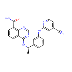 C[C@@H](Nc1ncnc2c(C(N)=O)cccc12)c1cccc(Nc2cc(C#N)ccn2)c1 ZINC000114344902