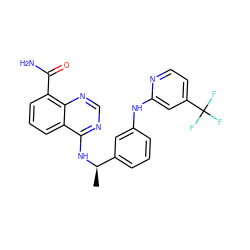 C[C@@H](Nc1ncnc2c(C(N)=O)cccc12)c1cccc(Nc2cc(C(F)(F)F)ccn2)c1 ZINC000114346243