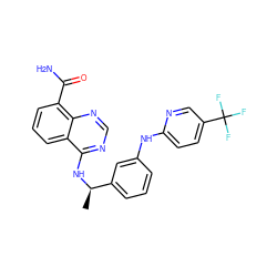 C[C@@H](Nc1ncnc2c(C(N)=O)cccc12)c1cccc(Nc2ccc(C(F)(F)F)cn2)c1 ZINC000114347351