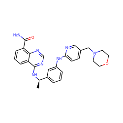 C[C@@H](Nc1ncnc2c(C(N)=O)cccc12)c1cccc(Nc2ccc(CN3CCOCC3)cn2)c1 ZINC000114348002