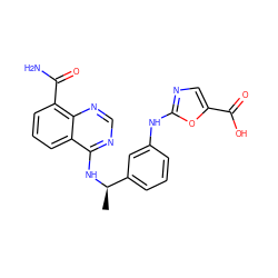 C[C@@H](Nc1ncnc2c(C(N)=O)cccc12)c1cccc(Nc2ncc(C(=O)O)o2)c1 ZINC000114346806