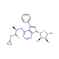 C[C@@H](Nc1ncnc2c1c(-c1ccccc1)cn2[C@@H]1O[C@H](C)[C@@H](O)[C@H]1O)C(=O)NC1CC1 ZINC000013676910