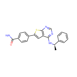 C[C@@H](Nc1ncnc2sc(-c3ccc(C(N)=O)cc3)cc12)c1ccccc1 ZINC000653698608