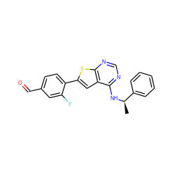 C[C@@H](Nc1ncnc2sc(-c3ccc(C=O)cc3F)cc12)c1ccccc1 ZINC000653701064