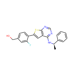 C[C@@H](Nc1ncnc2sc(-c3ccc(CO)cc3F)cc12)c1ccccc1 ZINC000653701083