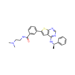 C[C@@H](Nc1ncnc2sc(-c3cccc(C(=O)NCCN(C)C)c3)cc12)c1ccccc1 ZINC000653692835