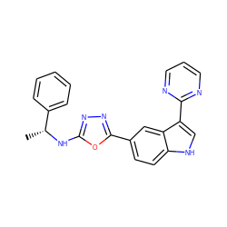 C[C@@H](Nc1nnc(-c2ccc3[nH]cc(-c4ncccn4)c3c2)o1)c1ccccc1 ZINC000145440140