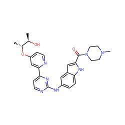 C[C@@H](O)[C@@H](C)Oc1ccnc(-c2ccnc(Nc3ccc4[nH]c(C(=O)N5CCN(C)CC5)cc4c3)n2)c1 ZINC000142940990