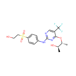 C[C@@H](O)[C@@H](C)Oc1nc(Nc2ccc(S(=O)(=O)CCO)cc2)ncc1C(F)(F)F ZINC000118162113