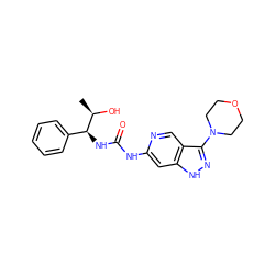 C[C@@H](O)[C@@H](NC(=O)Nc1cc2[nH]nc(N3CCOCC3)c2cn1)c1ccccc1 ZINC000210810089