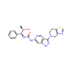 C[C@@H](O)[C@@H](NC(=O)Nc1cc2[nH]nc(N3CCc4scnc4C3)c2cn1)c1ccccc1 ZINC001772641095