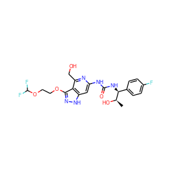 C[C@@H](O)[C@@H](NC(=O)Nc1cc2[nH]nc(OCCOC(F)F)c2c(CO)n1)c1ccc(F)cc1 ZINC001772614537