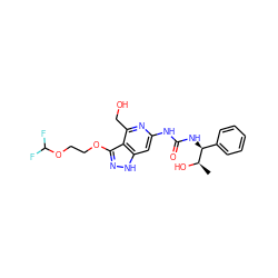 C[C@@H](O)[C@@H](NC(=O)Nc1cc2[nH]nc(OCCOC(F)F)c2c(CO)n1)c1ccccc1 ZINC001772608798