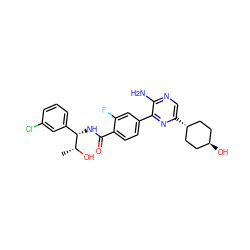 C[C@@H](O)[C@@H](NC(=O)c1ccc(-c2nc([C@H]3CC[C@H](O)CC3)cnc2N)cc1F)c1cccc(Cl)c1 ZINC001772604013