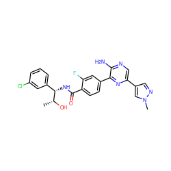 C[C@@H](O)[C@@H](NC(=O)c1ccc(-c2nc(-c3cnn(C)c3)cnc2N)cc1F)c1cccc(Cl)c1 ZINC001772572393