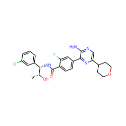 C[C@@H](O)[C@@H](NC(=O)c1ccc(-c2nc(C3CCOCC3)cnc2N)cc1F)c1cccc(Cl)c1 ZINC001772633811