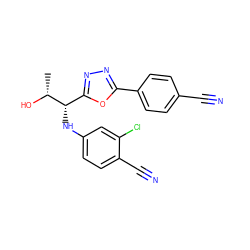 C[C@@H](O)[C@@H](Nc1ccc(C#N)c(Cl)c1)c1nnc(-c2ccc(C#N)cc2)o1 ZINC000115974558