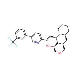 C[C@@H](O)[C@@H]1[C@H](CO)C[C@@H]2CCCC[C@H]2[C@@H]1/C=C/c1ccc(-c2cccc(C(F)(F)F)c2)cn1 ZINC000034802861