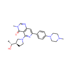 C[C@@H](O)[C@@H]1CCN(c2nc(-c3ccc(N4CCN(C)CC4)cc3)cc3ncn(C)c(=O)c23)C1 ZINC000143252578