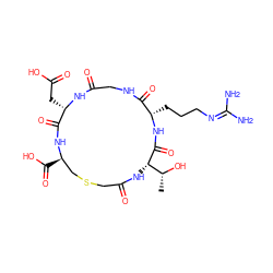 C[C@@H](O)[C@@H]1NC(=O)CSC[C@@H](C(=O)O)NC(=O)[C@H](CC(=O)O)NC(=O)CNC(=O)[C@H](CCCN=C(N)N)NC1=O ZINC000014286458