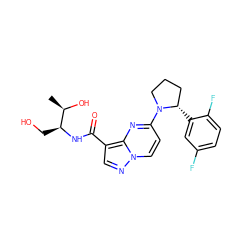 C[C@@H](O)[C@H](CO)NC(=O)c1cnn2ccc(N3CCC[C@@H]3c3cc(F)ccc3F)nc12 ZINC000169704244