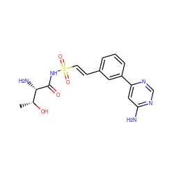 C[C@@H](O)[C@H](N)C(=O)NS(=O)(=O)/C=C/c1cccc(-c2cc(N)ncn2)c1 ZINC000095597106