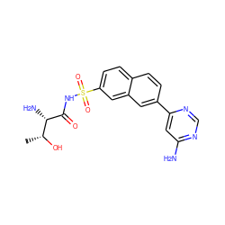 C[C@@H](O)[C@H](N)C(=O)NS(=O)(=O)c1ccc2ccc(-c3cc(N)ncn3)cc2c1 ZINC000095598008