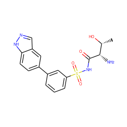 C[C@@H](O)[C@H](N)C(=O)NS(=O)(=O)c1cccc(-c2ccc3[nH]ncc3c2)c1 ZINC000095594883