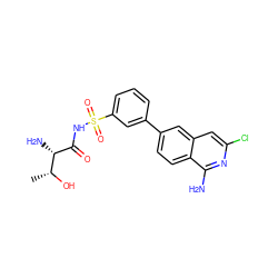 C[C@@H](O)[C@H](N)C(=O)NS(=O)(=O)c1cccc(-c2ccc3c(N)nc(Cl)cc3c2)c1 ZINC000095593029