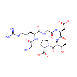 C[C@@H](O)[C@H](NC(=O)[C@H](CC(=O)O)NC(=O)CNC(=O)[C@H](CCCNC(=N)N)NC(=O)CN)C(=O)N1CCC[C@H]1C(=O)O ZINC000003934110