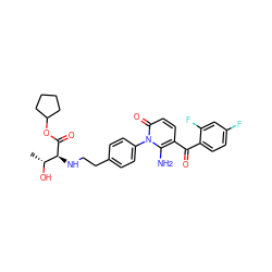 C[C@@H](O)[C@H](NCCc1ccc(-n2c(N)c(C(=O)c3ccc(F)cc3F)ccc2=O)cc1)C(=O)OC1CCCC1 ZINC000059263934