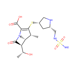 C[C@@H](O)[C@H]1C(=O)N2C(C(=O)O)=C(S[C@@H]3CN[C@H](CNS(N)(=O)=O)C3)[C@H](C)[C@H]12 ZINC000003922770