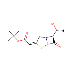 C[C@@H](O)[C@H]1C(=O)N2S/C(=C/C(=O)OC(C)(C)C)C[C@H]12 ZINC000026380118