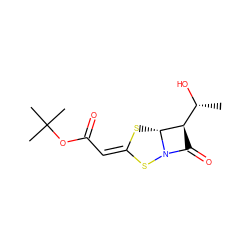 C[C@@H](O)[C@H]1C(=O)N2S/C(=C/C(=O)OC(C)(C)C)S[C@H]12 ZINC000003784049