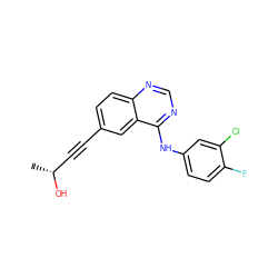 C[C@@H](O)C#Cc1ccc2ncnc(Nc3ccc(F)c(Cl)c3)c2c1 ZINC000028951147