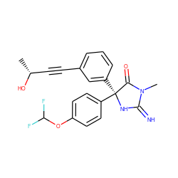 C[C@@H](O)C#Cc1cccc([C@@]2(c3ccc(OC(F)F)cc3)NC(=N)N(C)C2=O)c1 ZINC000064527662