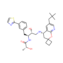 C[C@@H](O)C(=O)N[C@@H](Cc1cccc(-c2nccs2)c1)[C@H](O)CN[C@H]1CC2(CCC2)Oc2ncc(CC(C)(C)C)cc21 ZINC000095573941