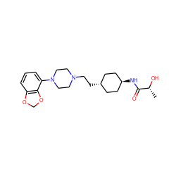 C[C@@H](O)C(=O)N[C@H]1CC[C@H](CCN2CCN(c3cccc4c3OCO4)CC2)CC1 ZINC000261158110