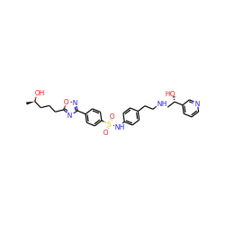 C[C@@H](O)CCCc1nc(-c2ccc(S(=O)(=O)Nc3ccc(CCNC[C@H](O)c4cccnc4)cc3)cc2)no1 ZINC000029221055